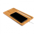 WIRELESS BAMBOO CHARGING BASE, WITH MOBILE PHONE HOLDER
