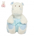 WHITE HIPPO WITH PRINTED FLEECE BLANKET