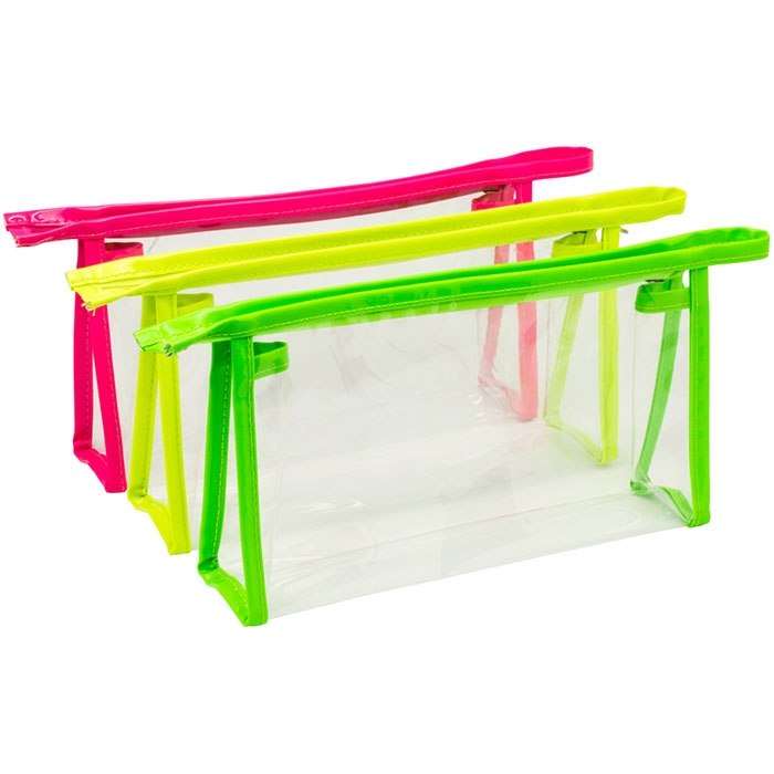 TRANSPARENT PVC COSMETIC BAG, WITH NEON DETAILS